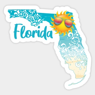 Florida With Sun Wearing Sunglasses Beach Ocean Sticker